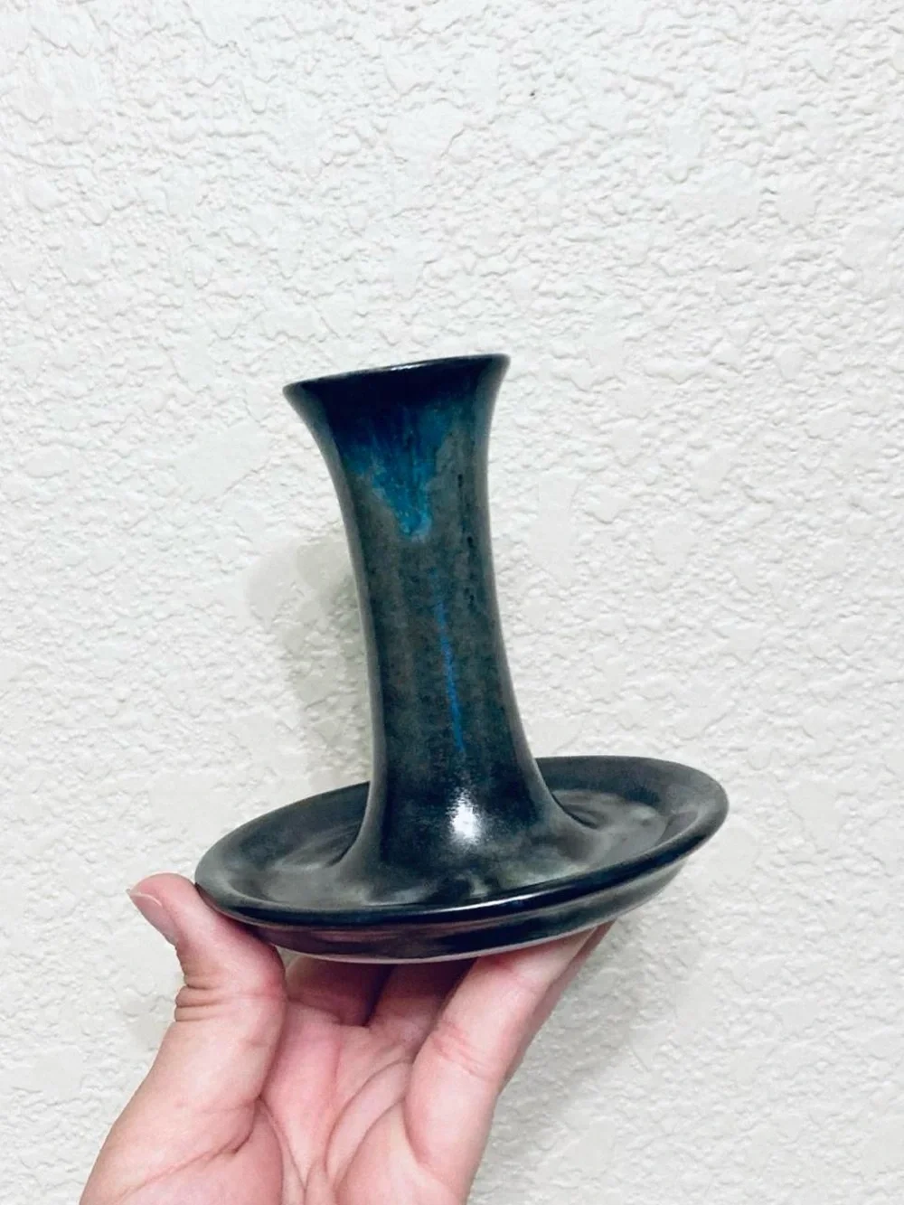 Pair of Gorgeous Blue Studio Pottery Ceramic Candlestick Holders  Table Decor